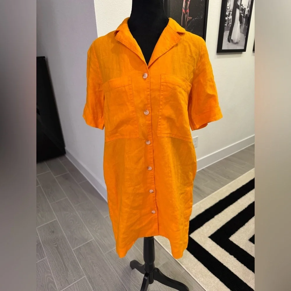 EVERLANE Linen Workwear Dress in Turmeric Orange Size XS NWT